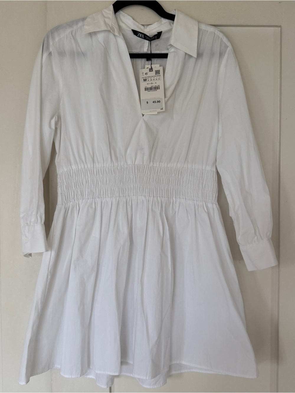 Zara Beautiful White Smocked-Waist Dress